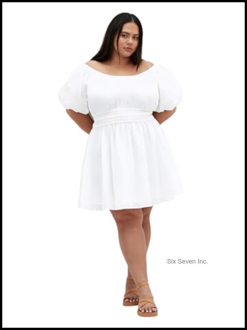 Off Shoulder Puff Sleeve Mini A-Line Dress 100% Cotton Plus Size